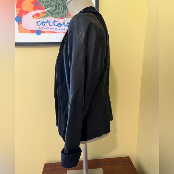 VINCE Designer Beautiful Soft Lamb Leather Contrast Point Black MOTO Jacket - Picture 9 of 15